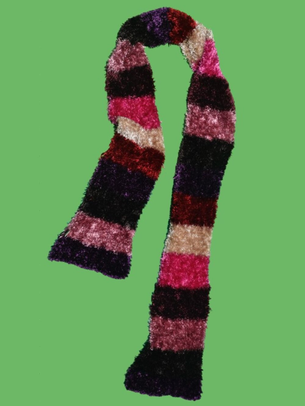 2000s Fuzzy Cozy Multicolor Striped Knit Skinny Scarf